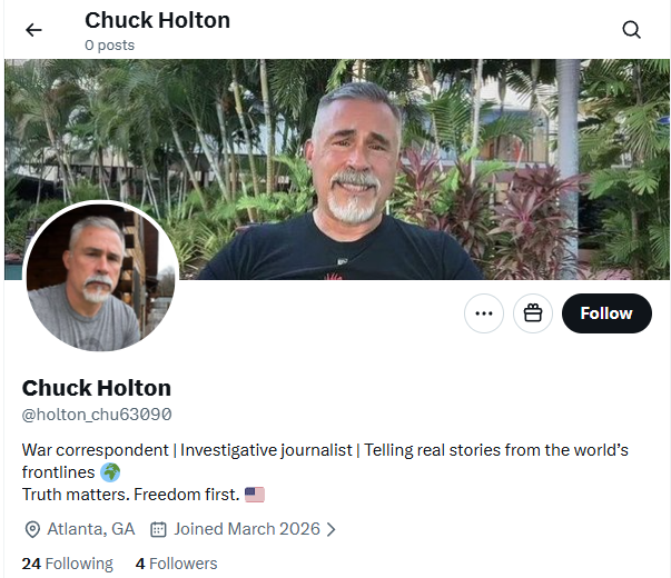 Bot profile impersonating journalist Chuck Holton